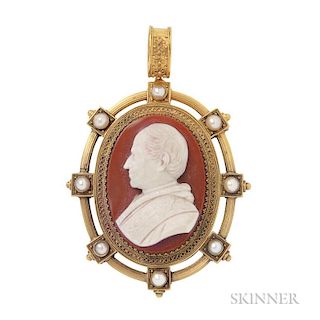 Antique Gold and Hardstone Cameo Pendant