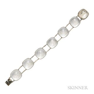 Art Deco 18kt White Gold and Rock Crystal Zodiac-theme Bracelet