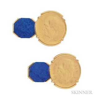 18kt Gold, Gold Coin, and Lapis Cuff Links