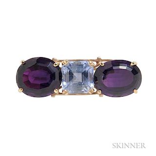 14kt Gold, Sapphire, and Amethyst Brooch
