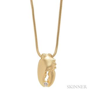18kt Gold and Diamond Lobster Claw Pendant