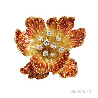 18kt Gold and Enamel Flower Pendant/Brooch