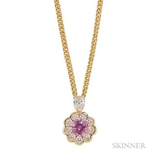 18kt Gold, Pink Sapphire, and Diamond Pendant