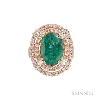 14kt Rose Gold, Emerald, and Diamond Ring