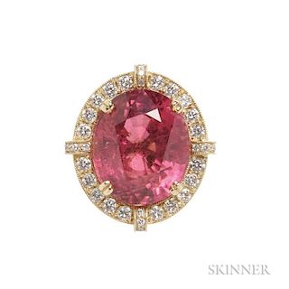 18kt Gold, Rubellite, and Diamond Ring