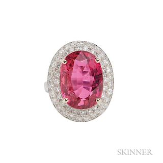 14kt White Gold, Rubellite, and Diamond Ring