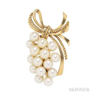 14kt Gold and Cultured Pearl Brooch, Mikimoto