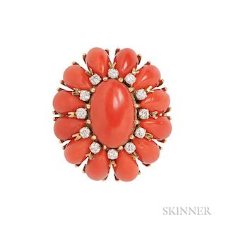18kt Gold, Coral, and Diamond Dome Ring