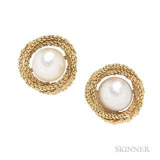 18kt Gold and Mabe Pearl Earclips