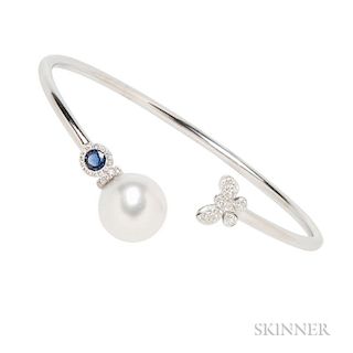 18kt White Gold, South Sea Pearl, Sapphire, and Diamond Bracelet