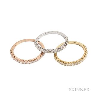 Set of Three 18kt Gold and Diamond Bands