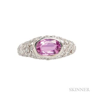 18kt White Gold, Pink Sapphire, and Diamond Ring