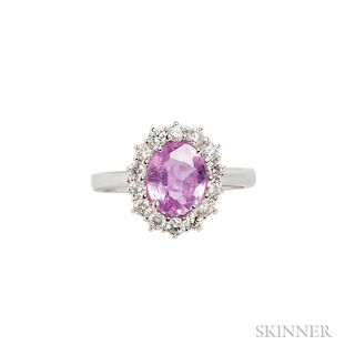 18kt White Gold, Pink Sapphire, and Diamond Ring