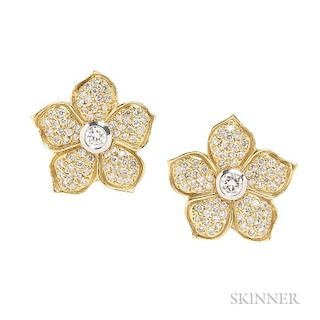 18kt Gold and Diamond Flower Earrings