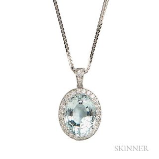 18kt White Gold, Aquamarine, and Diamond Pendant Necklace