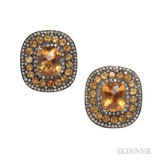 Gold, Silver, Citrine, and Diamond Earclips
