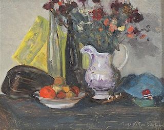 Ugo Vittore Bartolini, (Italian, b. 1906), Still Life of Flowers and Fruit, 1956