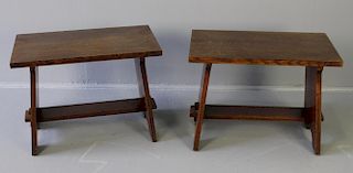 Pair Arts & Crafts Style Oak Benches