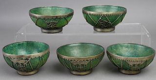 Five Chinese Spinach Jade Bowls