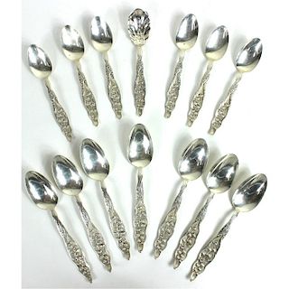 14) FOURTEEN STERLING SILVER SPOONS, 11.70 OZT