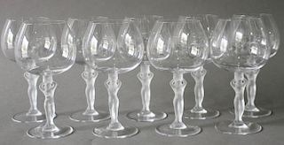 Nine Crystal Wine Goblets with Nude