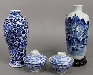 Group of 4 Chinese Blue & White Porcelains