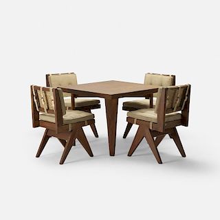 Pierre Jeanneret, cafeteria table and four chairs from Chandigarh