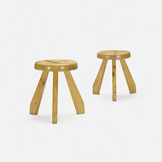 Charlotte Perriand, stools from Les Arcs, Savoie, pair