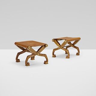 T.H. Robsjohn-Gibbings, Diphros Okladias folding stools model no. 24, pair