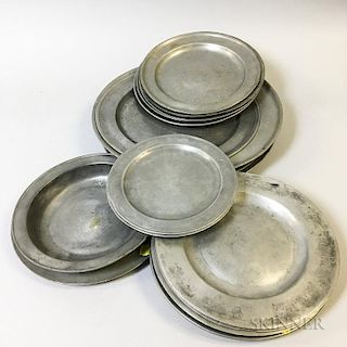 Eighteen Pewter Plates and Chargers