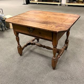 William and Mary Walnut One-drawer Stretcher-base Tavern Table