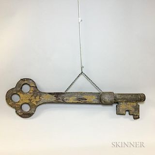 Carved and Painted Wood Key-form Locksmith Trade Sign
