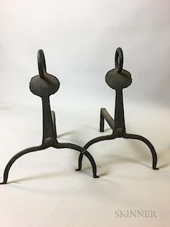 Pair Wrought Iron Andirons