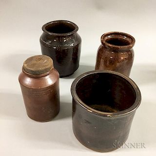 Four Small Redware Pottery Jars