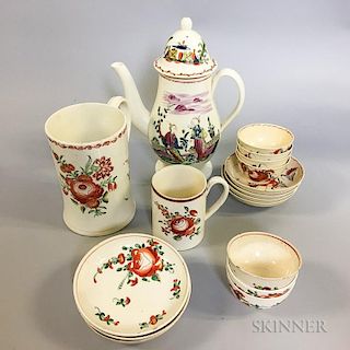 Seventeen Floral-decorated Creamware Tableware Items