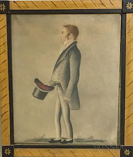 Framed Watercolor Profile Portrait of a Man