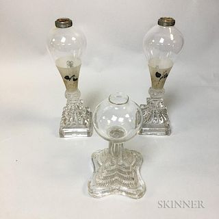 Three Sandwich Colorless Glass Oil Lamps