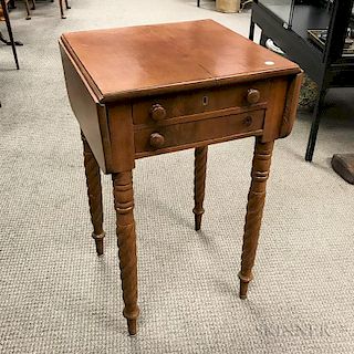 Federal Turned Mahogany Two-drawer Drop-leaf Worktable