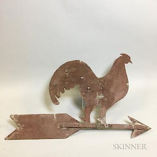 Red-painted Sheet Iron Rooster Weathervane