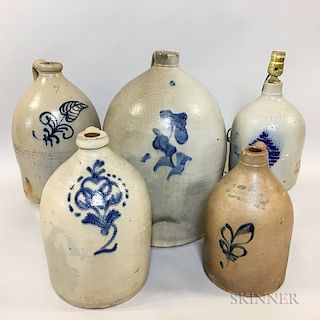 Five Cobalt-decorated Stoneware Jugs