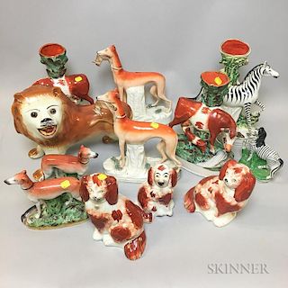 Twelve Staffordshire Ceramic Animal Figures and Vases