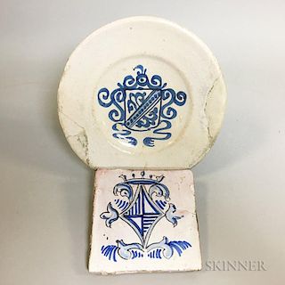 Blue and White Delft Ceramic Tile and Plate