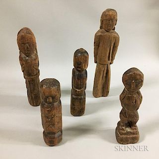 Five Carved Oak Dolls