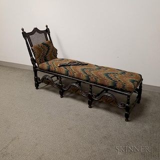 Baroque Black-painted, Carved, and Caned Daybed with Flame-stitch Cushion