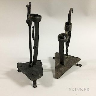 Two Wrought Iron Candleholders