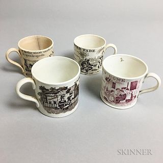 Four Transfer-decorated Staffordshire Child's Mugs