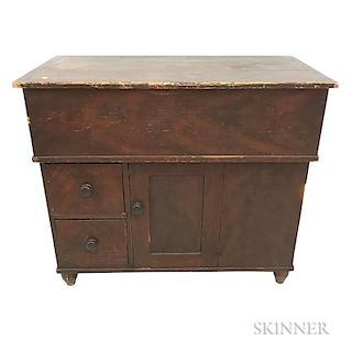 Country Red-painted Pine Lift-top Commode