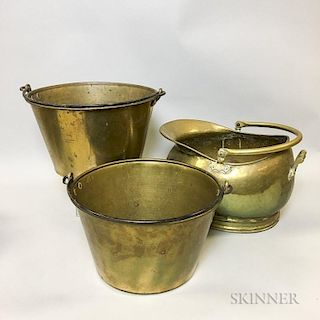 Two Brass Sap Buckets and a Brass Coal Hod