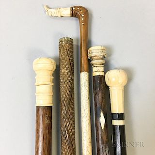 Five Wood and Whalebone Canes