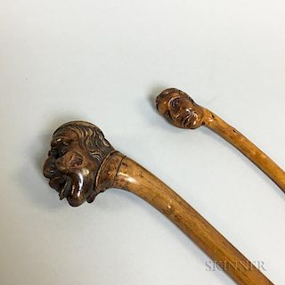 Two Carved Folk Art Fruitwood Canes